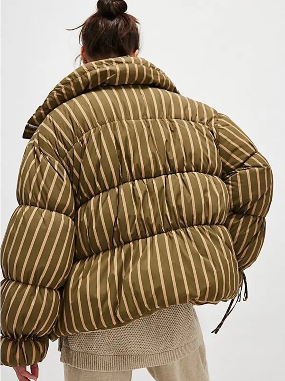 NEW Free People Printed Puffer Coat - Olive Striped Size S - Picture 3 of 7